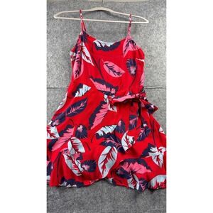 Red Tropical Hawaiian Leaves Print High-Low Dress‎ Sundress M